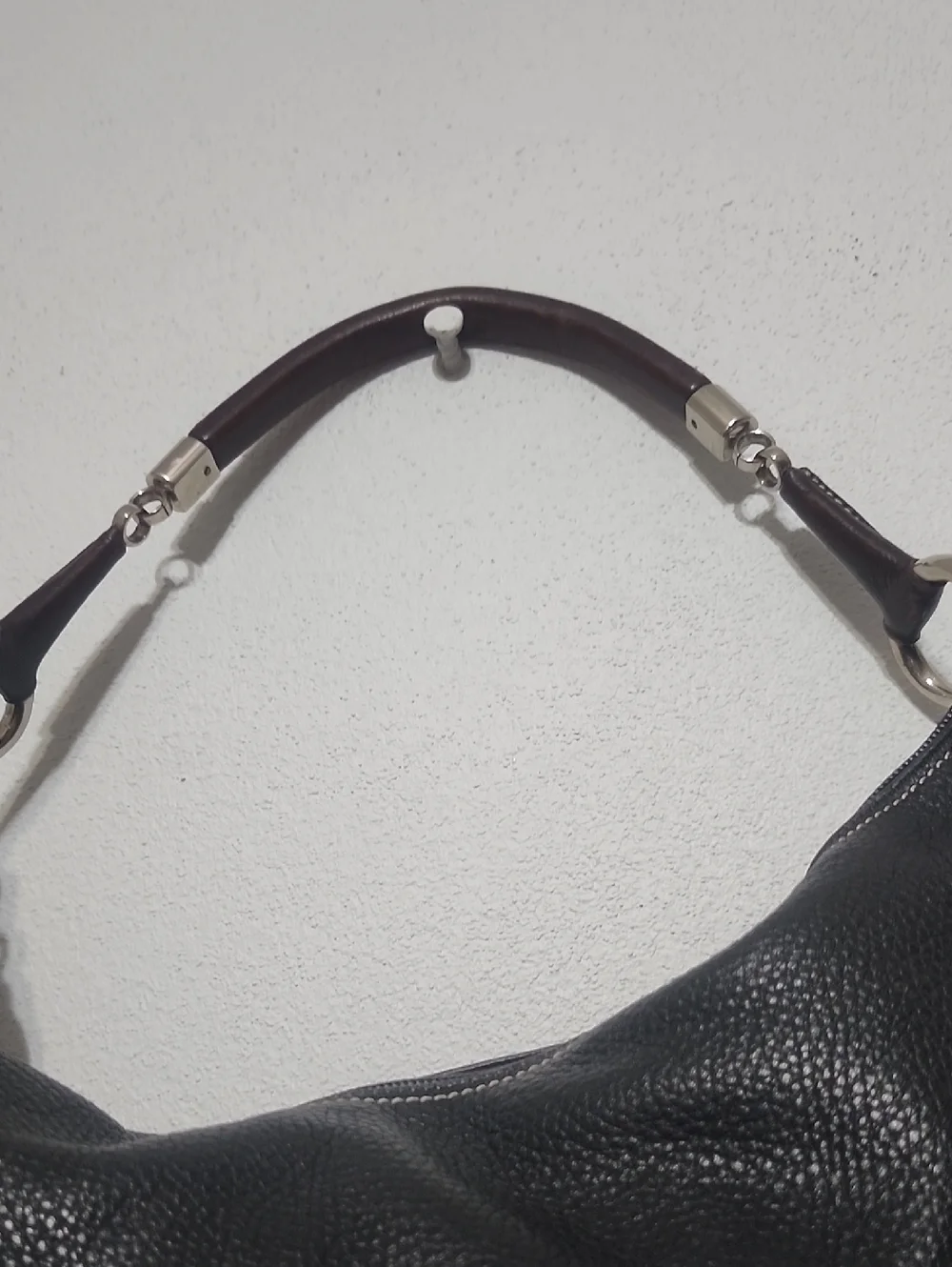 Puntotres Black Pebbled Leather Hobo Bag Made In Spain